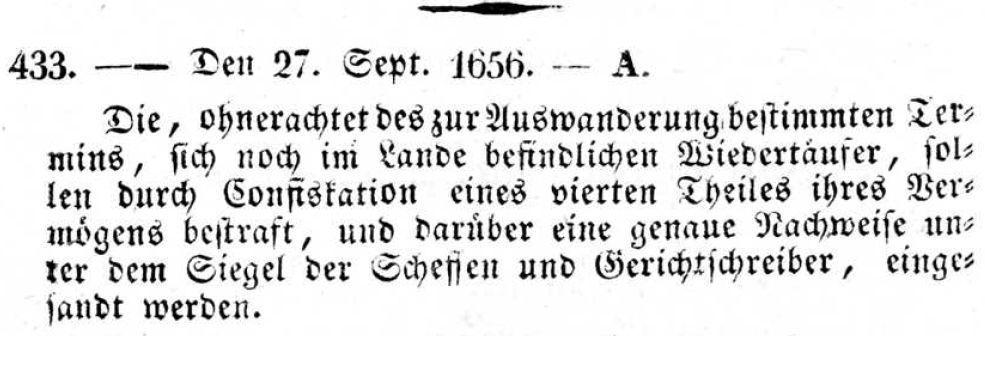 "Wiedertäufer"-Dekret vom 27. September 1656