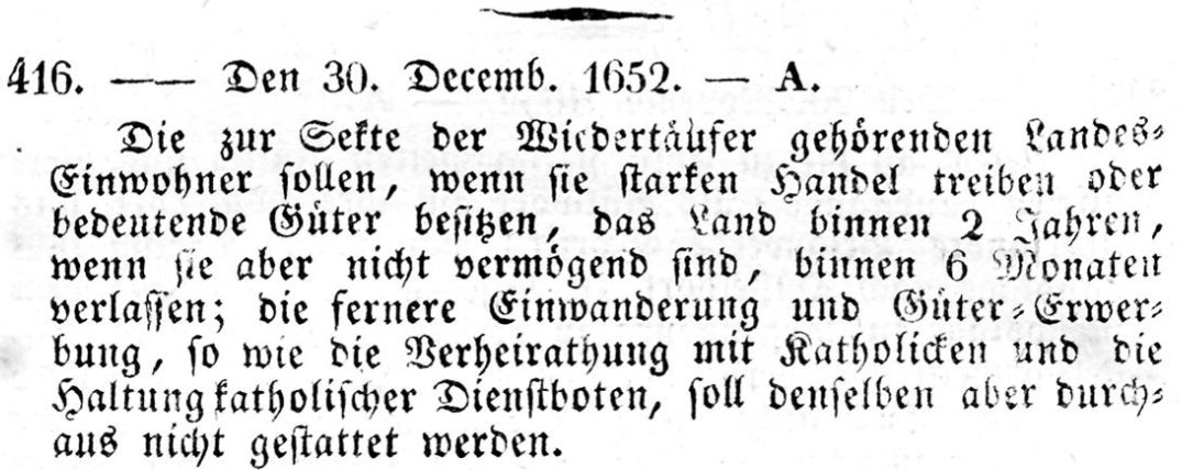 "Wiedertäufer"-Dekret vom 30. Dezember 1652