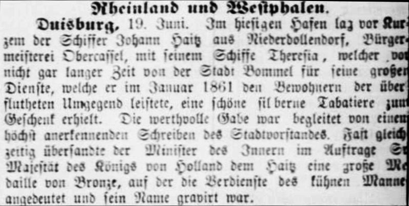 Zeitungsausschnitt Rhein- und Ruhrzeitung vom 22.06.1862