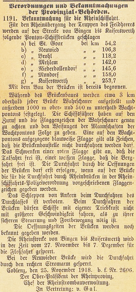 Verordnung Pontonbrücken 1918
