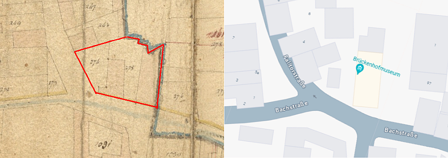 alte und neue Lagekarte des Brückenhofs
