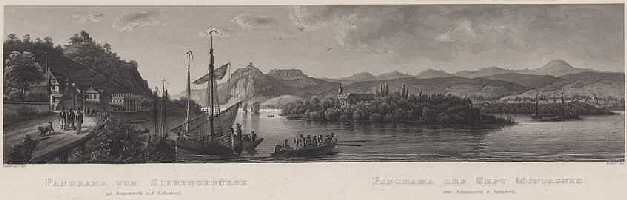 Illustrationen von Rhein und Siebengebirge