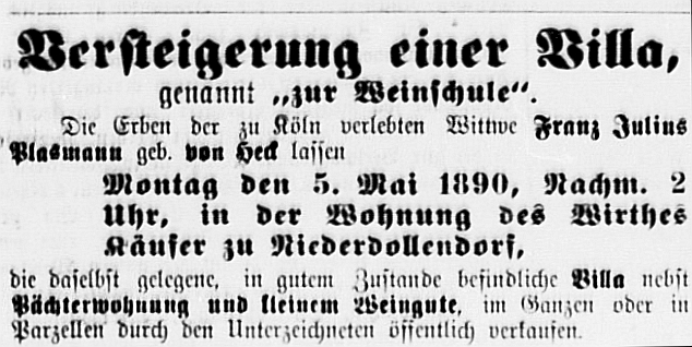 Versteigerung des Landgutes 'Auf der Weinschule'